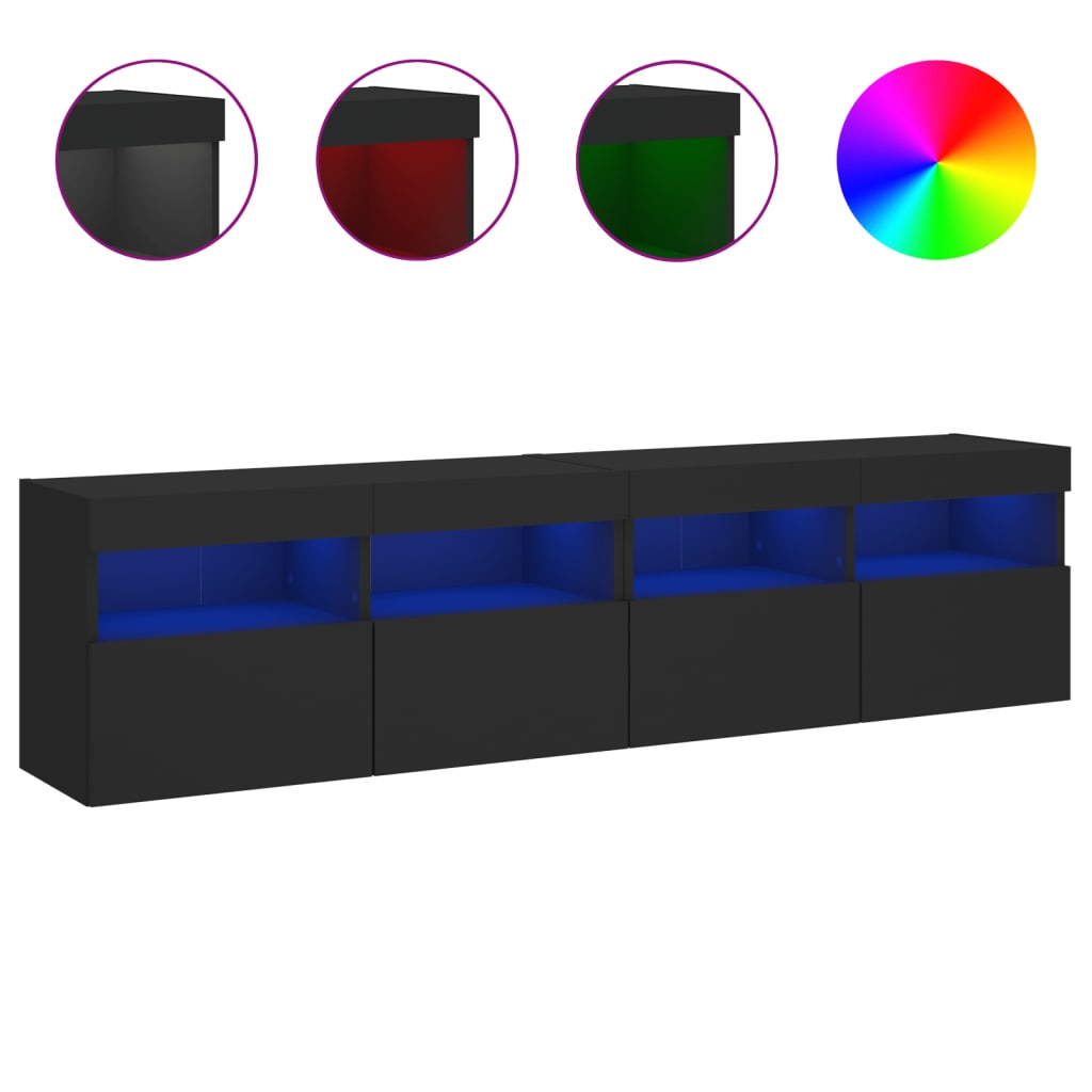 Έπιπλα Τοίχου Τηλεόρασης με LED 2 Τεμ. Μαύρα 80x30x40 εκ. - Pakobazaar