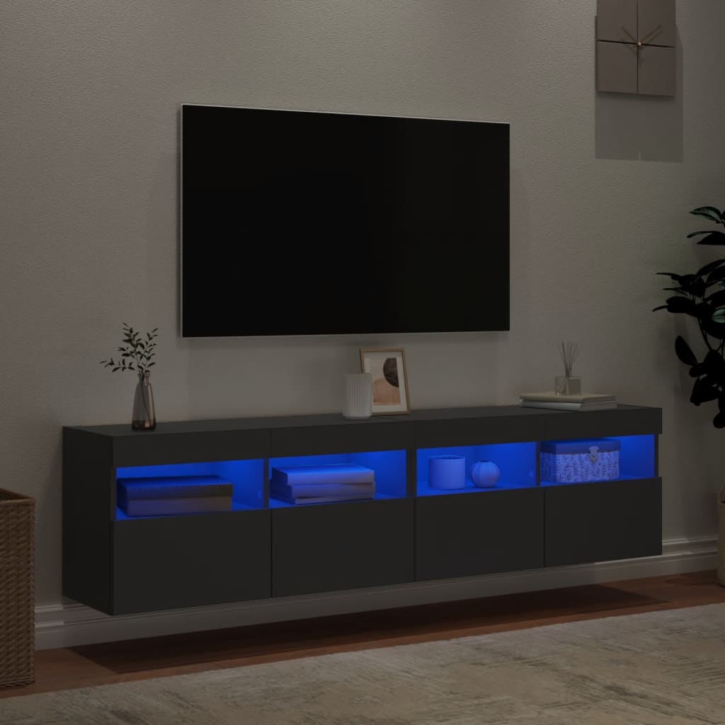 Έπιπλα Τοίχου Τηλεόρασης με LED 2 Τεμ. Μαύρα 80x30x40 εκ. - Pakobazaar