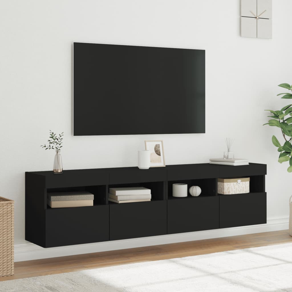 Έπιπλα Τοίχου Τηλεόρασης με LED 2 Τεμ. Μαύρα 80x30x40 εκ. - Pakobazaar