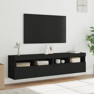 Έπιπλα Τοίχου Τηλεόρασης με LED 2 Τεμ. Μαύρα 80x30x40 εκ. - Pakobazaar