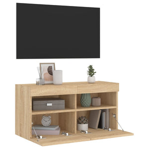 Έπιπλο Τοίχου Τηλεόρασης με LED Sonoma Δρυς 80x30x40 εκ. - Pakobazaar