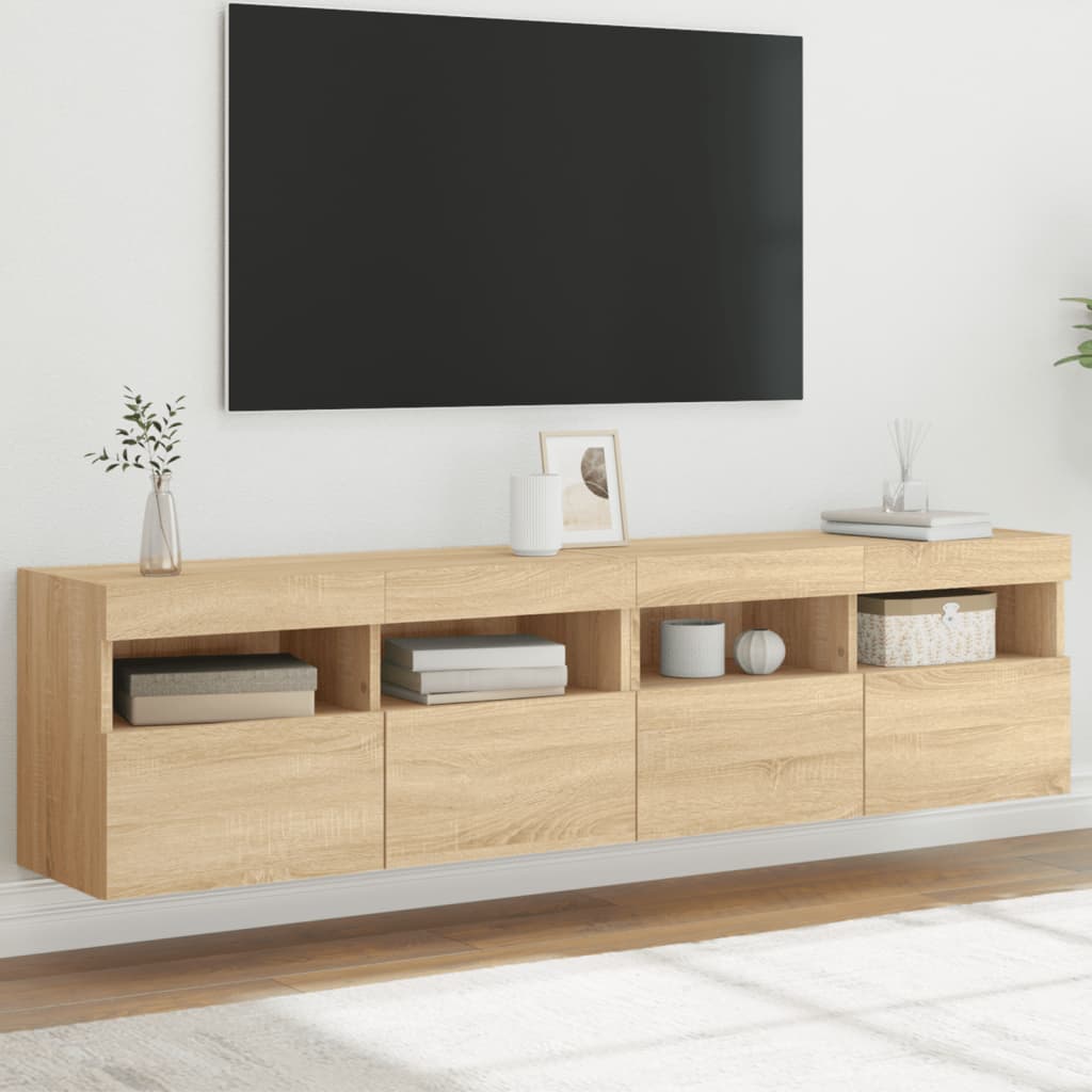 Έπιπλα Τοίχου Τηλ. με LED 2 Τεμ. Sonoma Δρυς 80x30x40 εκ. - Pakobazaar