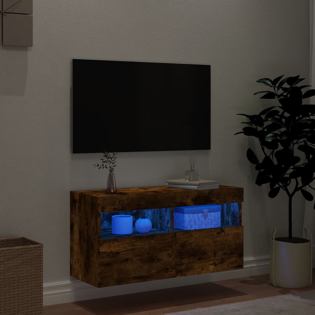Έπιπλο Τοίχου Τηλεόρασης με LED Καπνιστή Δρυς 80x30x40 εκ. - Pakobazaar