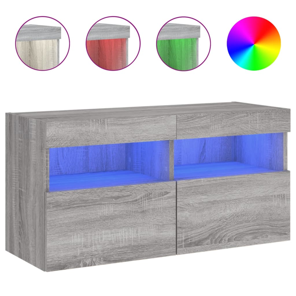 Έπιπλο Τοίχου Τηλεόρασης με LED Γκρι Sonoma 80x30x40 εκ. - Pakobazaar