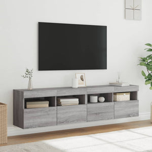 Έπιπλα Τοίχου Τηλ. με LED 2 Τεμ. Γκρι Sonoma 80x30x40 εκ.