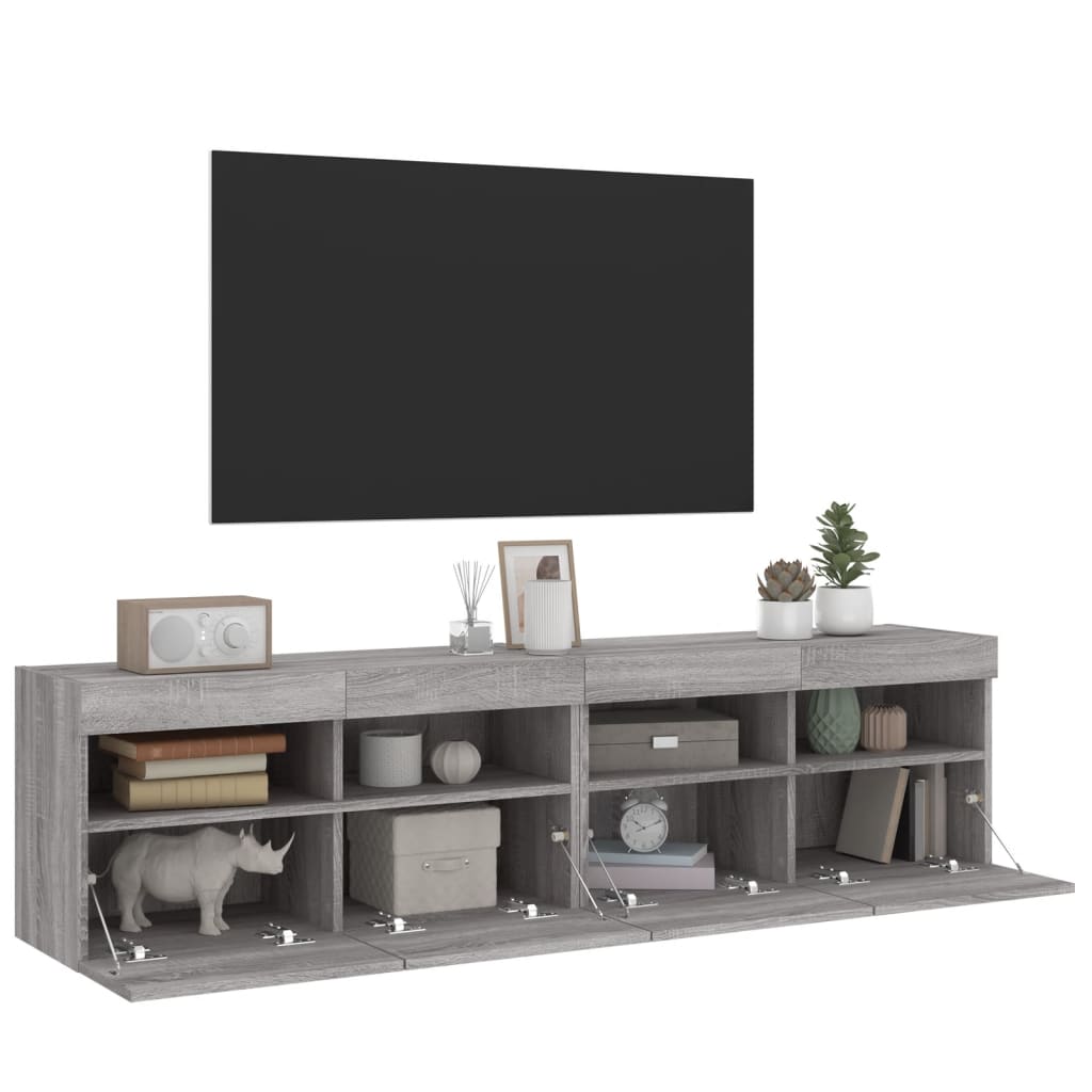 Έπιπλα Τοίχου Τηλ. με LED 2 Τεμ. Γκρι Sonoma 80x30x40 εκ. - Pakobazaar