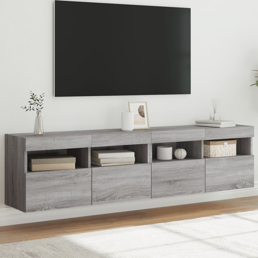 Έπιπλα Τοίχου Τηλ. με LED 2 Τεμ. Γκρι Sonoma 80x30x40 εκ. - Pakobazaar