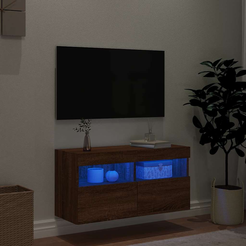 Έπιπλο Τοίχου Τηλεόρασης με LED Καφέ Δρυς 80x30x40 εκ.