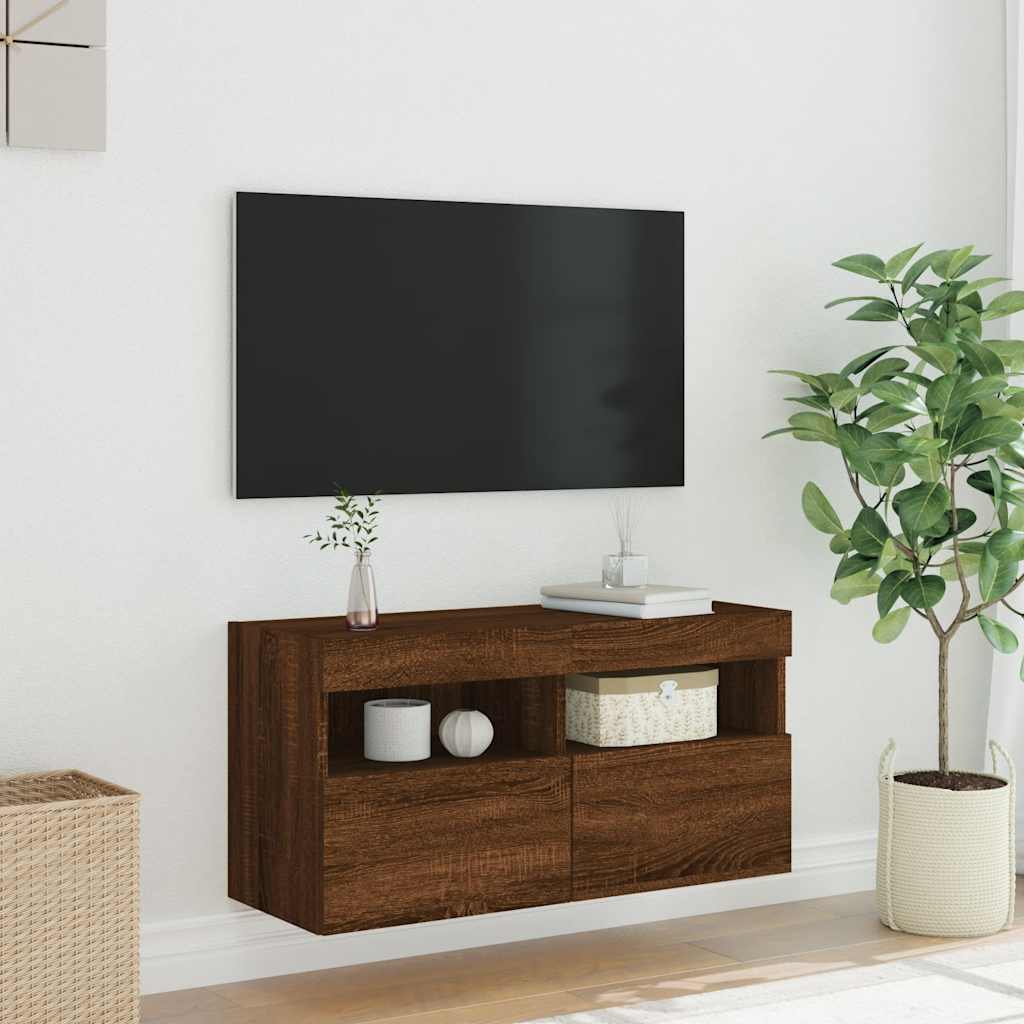 Έπιπλο Τοίχου Τηλεόρασης με LED Καφέ Δρυς 80x30x40 εκ.