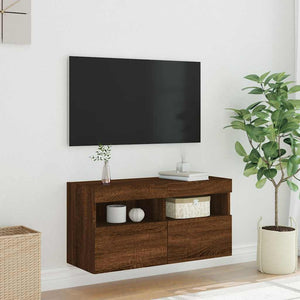 Έπιπλο Τοίχου Τηλεόρασης με LED Καφέ Δρυς 80x30x40 εκ.