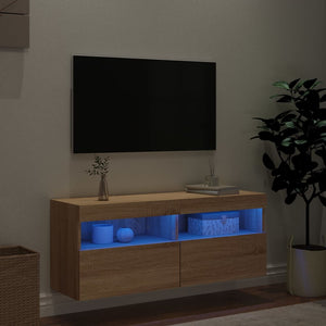 Έπιπλο Τοίχου Τηλεόρασης με LED Sonoma Δρυς 100x30x40 εκ. - Pakobazaar