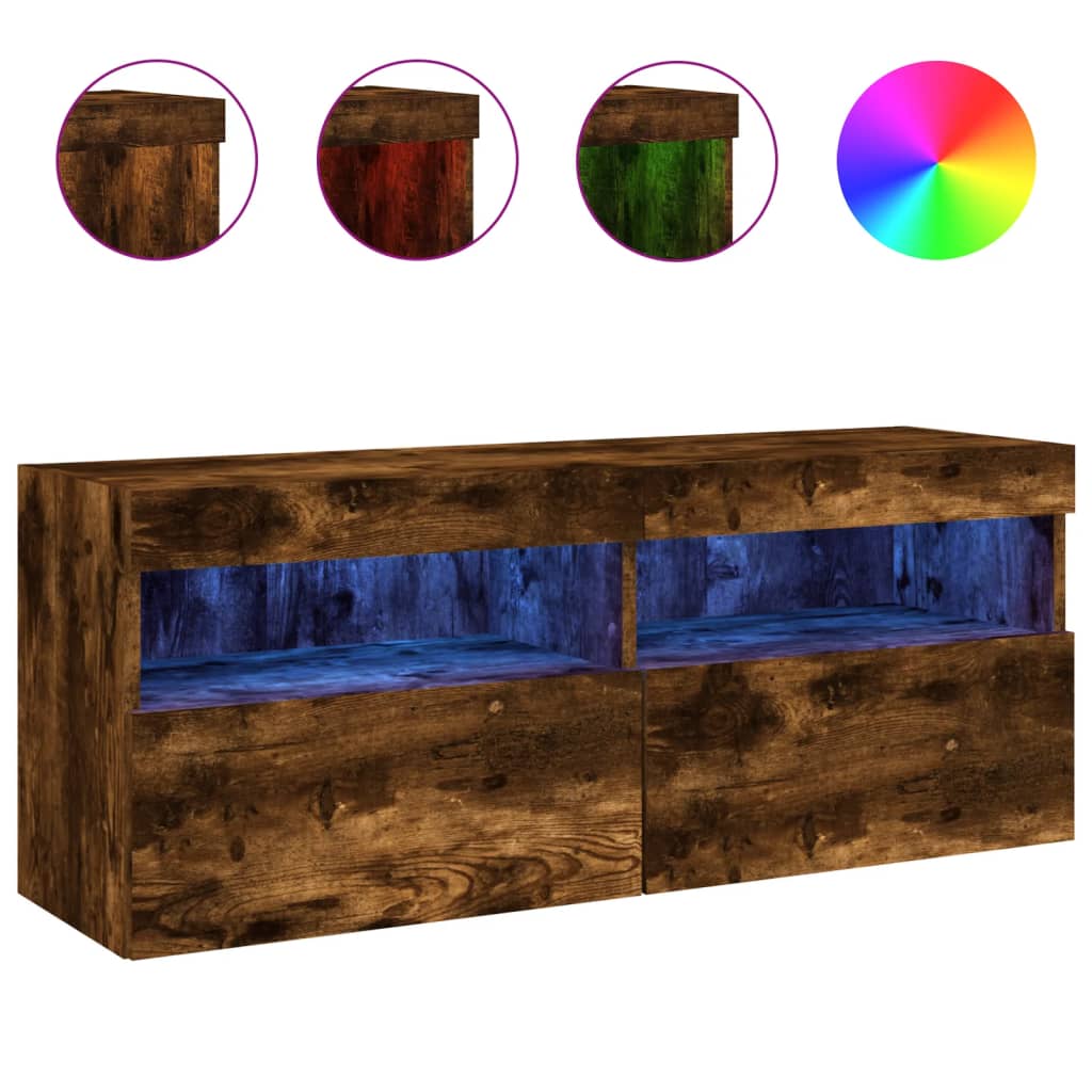 Έπιπλο Τοίχου Τηλεόρασης με LED Καπνιστή Δρυς 100x30x40 εκ. - Pakobazaar