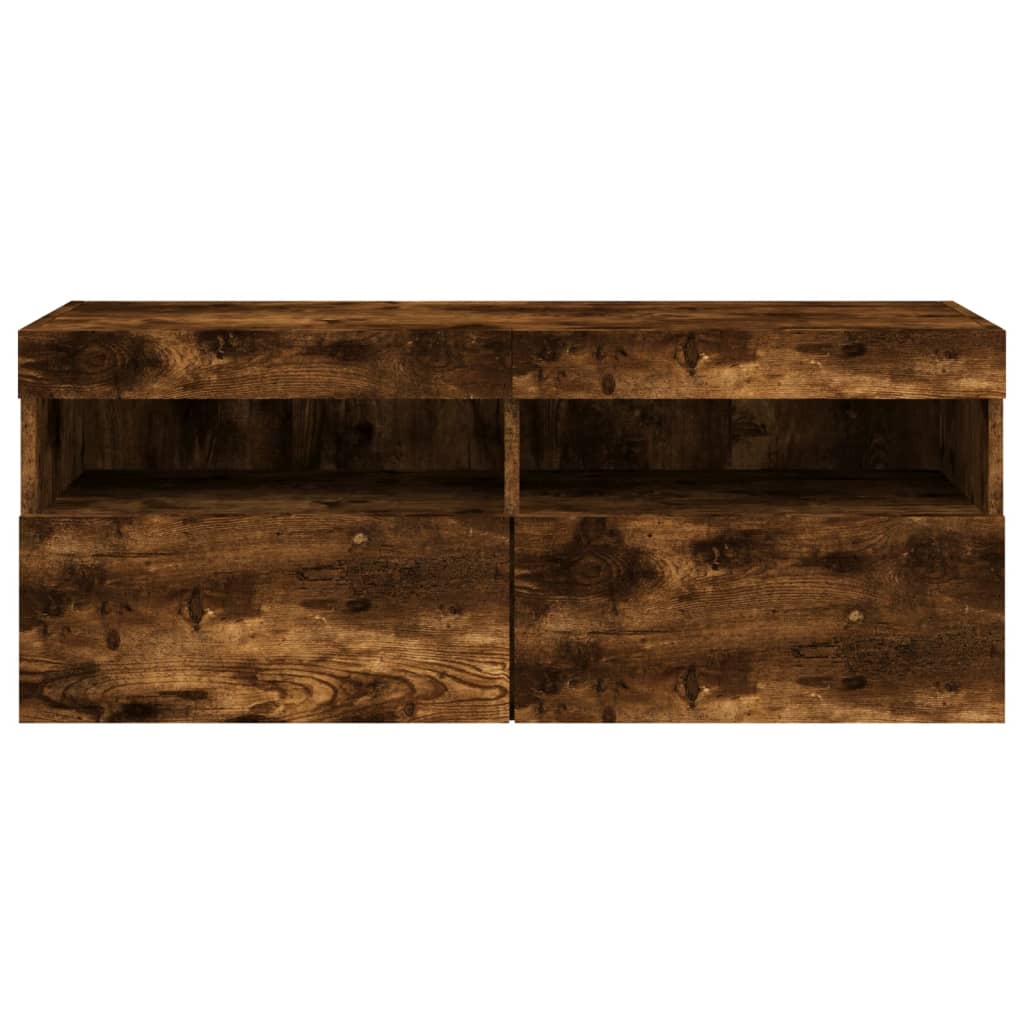 Έπιπλο Τοίχου Τηλεόρασης με LED Καπνιστή Δρυς 100x30x40 εκ. - Pakobazaar