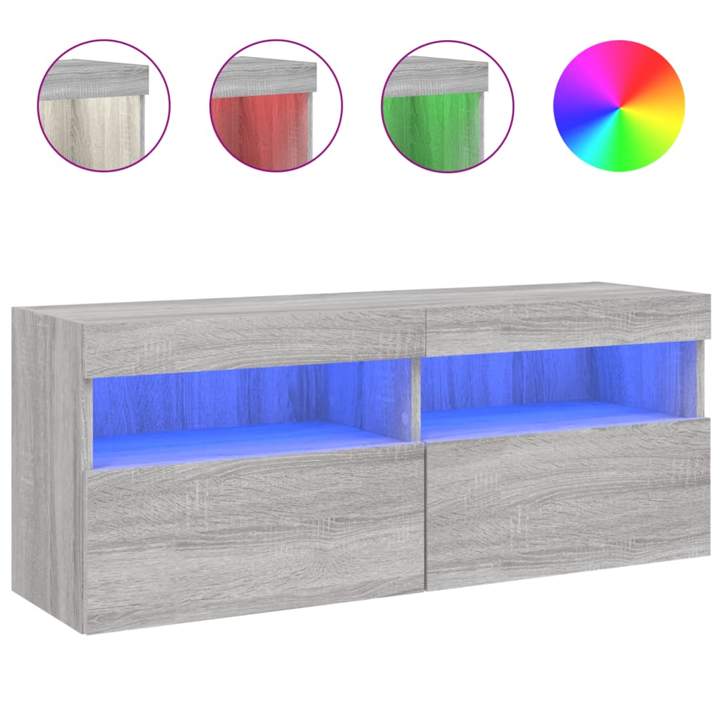 Έπιπλο Τοίχου Τηλεόρασης με LED Γκρι Sonoma 100x30x40 εκ. - Pakobazaar