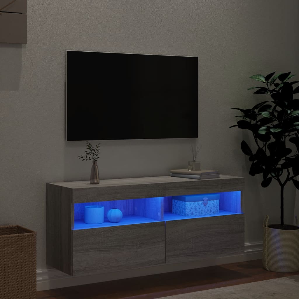 Έπιπλο Τοίχου Τηλεόρασης με LED Γκρι Sonoma 100x30x40 εκ. - Pakobazaar