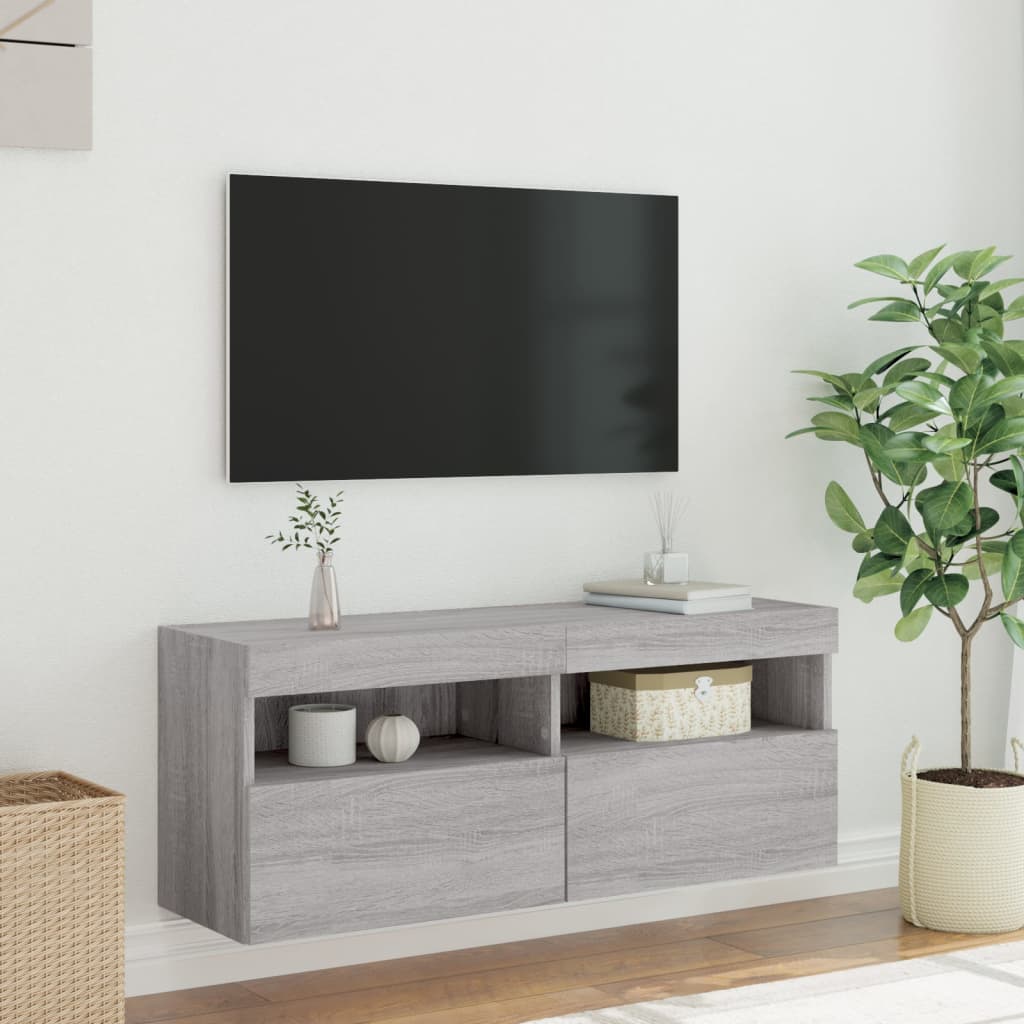 Έπιπλο Τοίχου Τηλεόρασης με LED Γκρι Sonoma 100x30x40 εκ. - Pakobazaar