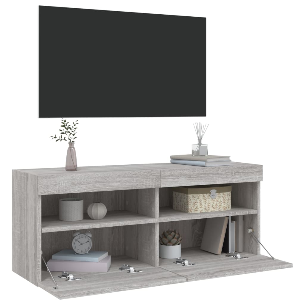 Έπιπλο Τοίχου Τηλεόρασης με LED Γκρι Sonoma 100x30x40 εκ. - Pakobazaar