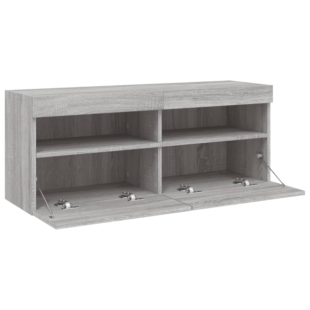Έπιπλο Τοίχου Τηλεόρασης με LED Γκρι Sonoma 100x30x40 εκ. - Pakobazaar