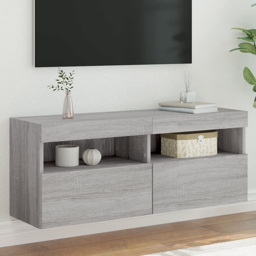 Έπιπλο Τοίχου Τηλεόρασης με LED Γκρι Sonoma 100x30x40 εκ. - Pakobazaar