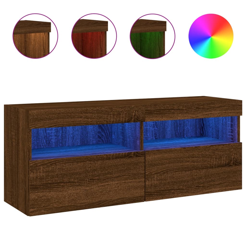Έπιπλο Τοίχου Τηλεόρασης με LED Καφέ Δρυς 100x30x40 εκ.