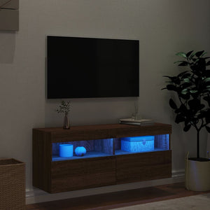 Έπιπλο Τοίχου Τηλεόρασης με LED Καφέ Δρυς 100x30x40 εκ.