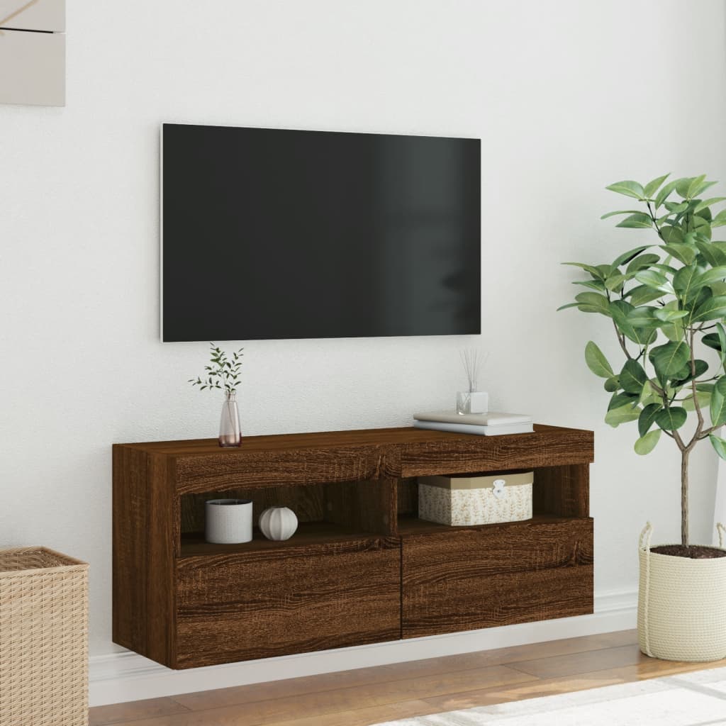 Έπιπλο Τοίχου Τηλεόρασης με LED Καφέ Δρυς 100x30x40 εκ.