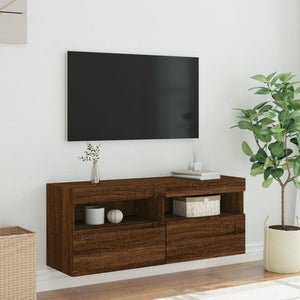 Έπιπλο Τοίχου Τηλεόρασης με LED Καφέ Δρυς 100x30x40 εκ.