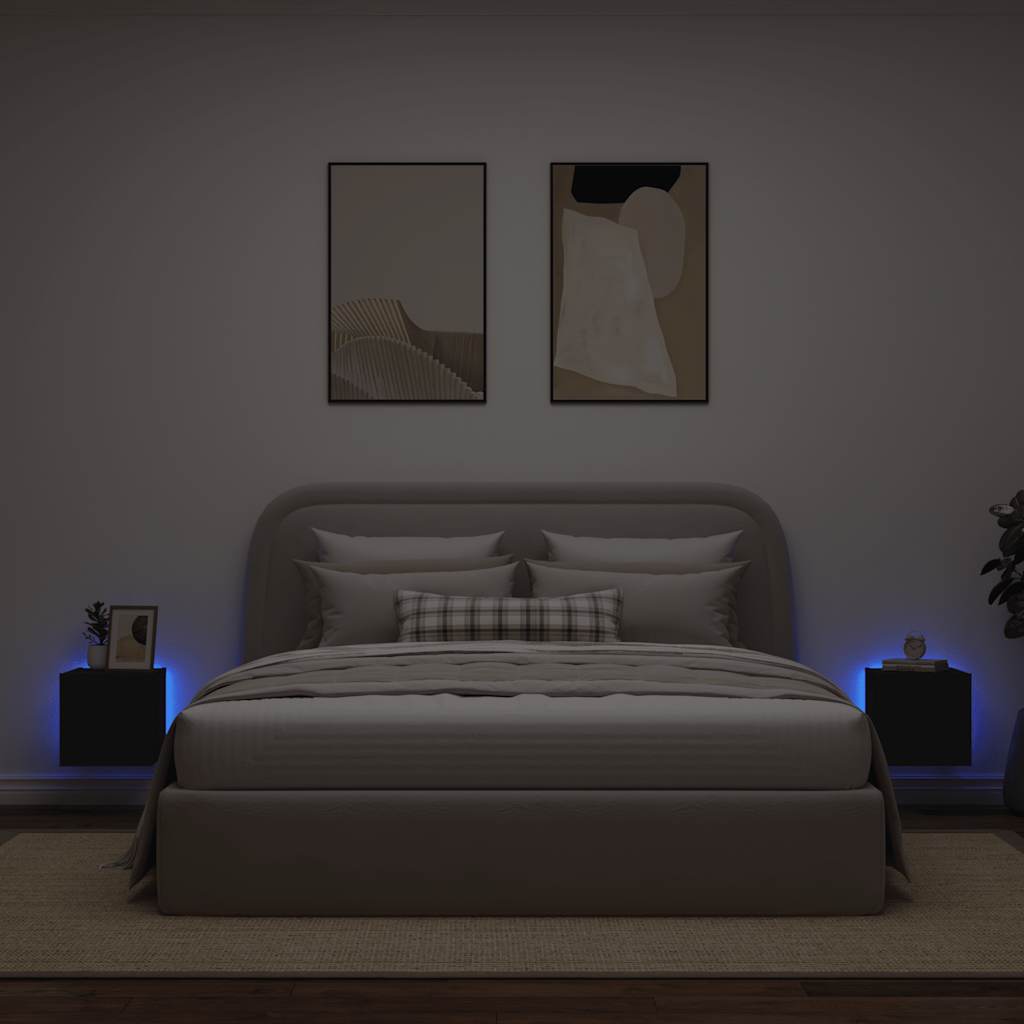 Έπιπλα Τοίχου Τηλεόρασης με LED 2 Τεμ. Μαύρα 30,5x35x30 εκ. - Pakobazaar
