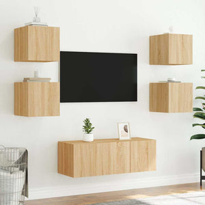 Έπιπλα Τοίχου Τηλ. με LED 2 Τεμ. Sonoma Δρυς 30,5x35x30 εκ. - Pakobazaar