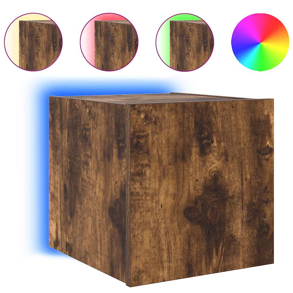 Έπιπλο Τοίχου Τηλεόρασης με LED Καπνιστή Δρυς 30,5x35x30 εκ. - Pakobazaar