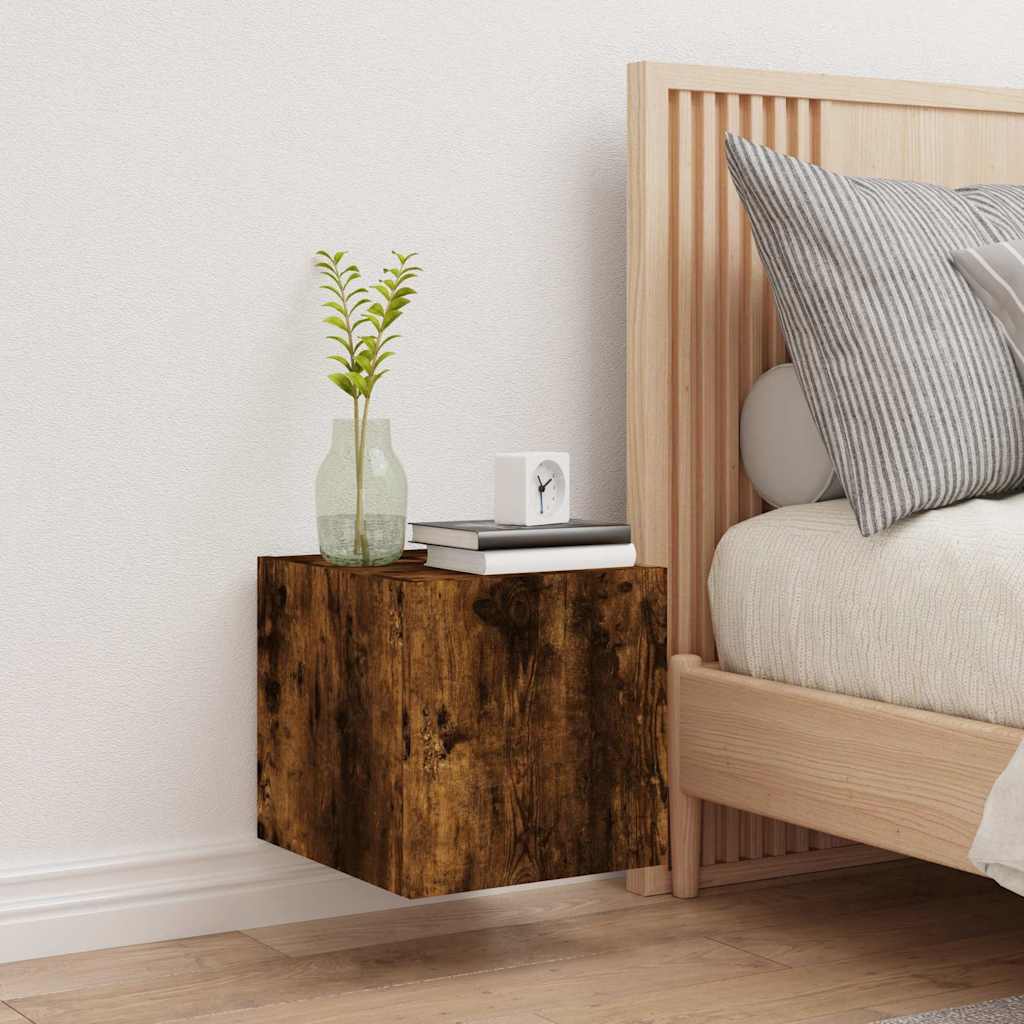 Έπιπλο Τοίχου Τηλεόρασης με LED Καπνιστή Δρυς 30,5x35x30 εκ. - Pakobazaar