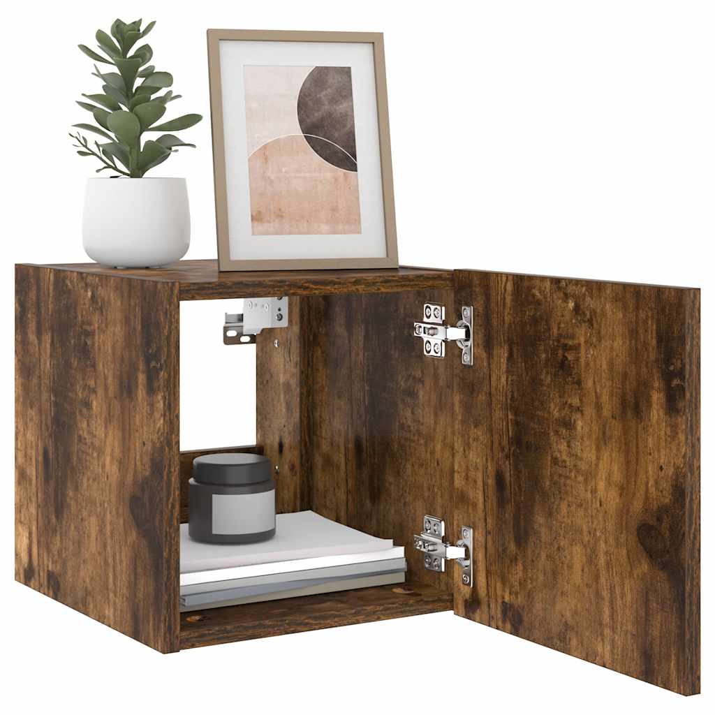 Έπιπλο Τοίχου Τηλεόρασης με LED Καπνιστή Δρυς 30,5x35x30 εκ. - Pakobazaar