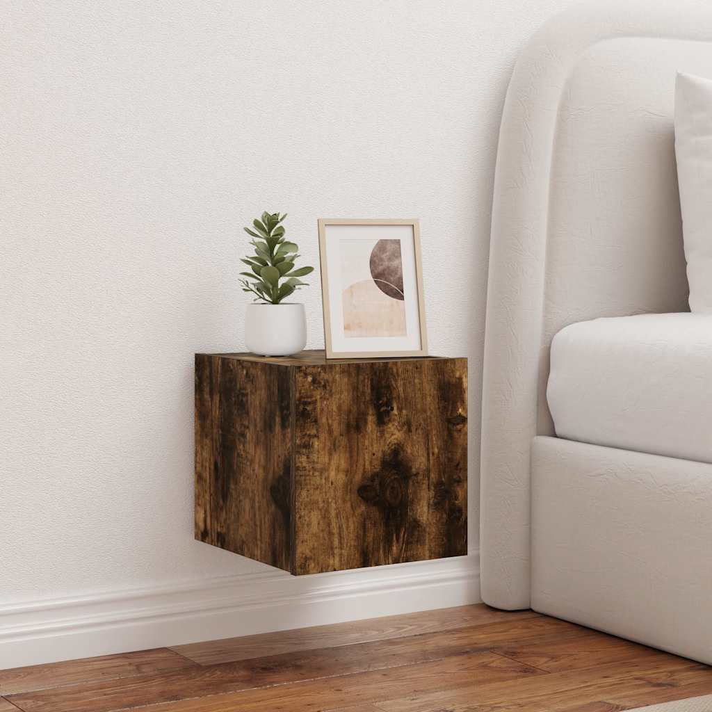 Έπιπλο Τοίχου Τηλεόρασης με LED Καπνιστή Δρυς 30,5x35x30 εκ. - Pakobazaar