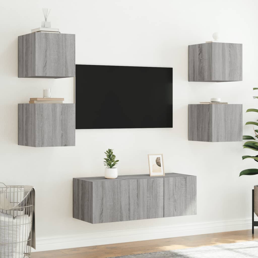 Έπιπλο Τοίχου Τηλεόρασης με LED Γκρι Sonoma 30,5x35x30 εκ. - Pakobazaar
