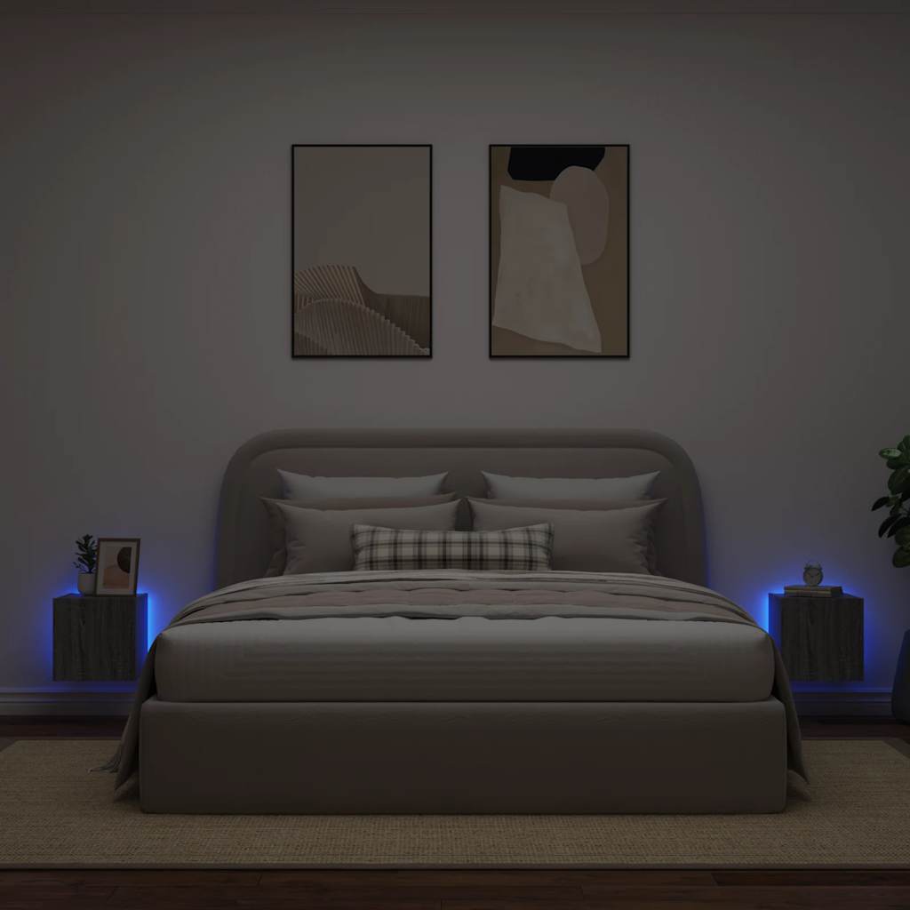 Έπιπλα Τοίχου Τηλ. με LED 2 Τεμ. Γκρι Sonoma 30,5x35x30 εκ. - Pakobazaar