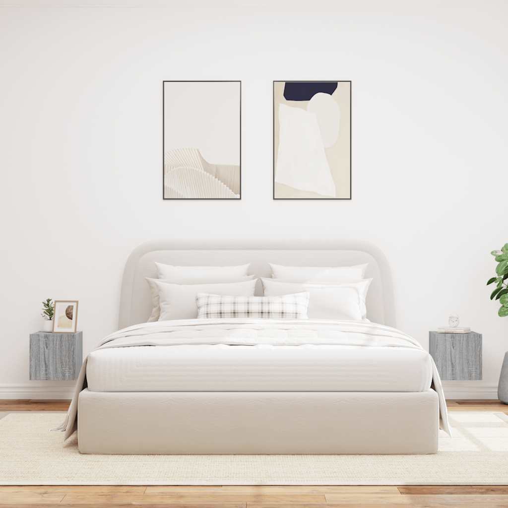 Έπιπλα Τοίχου Τηλ. με LED 2 Τεμ. Γκρι Sonoma 30,5x35x30 εκ. - Pakobazaar