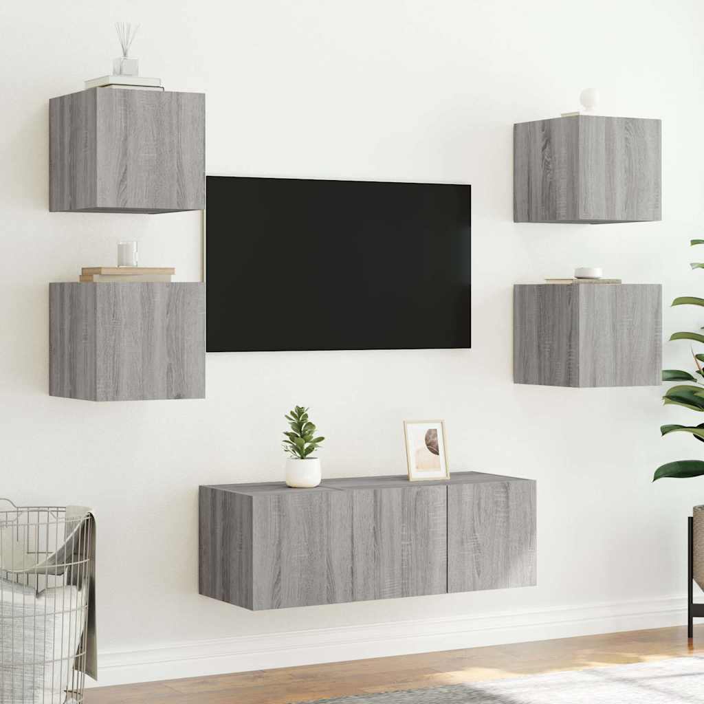 Έπιπλα Τοίχου Τηλ. με LED 2 Τεμ. Γκρι Sonoma 30,5x35x30 εκ. - Pakobazaar