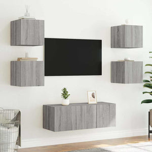 Έπιπλα Τοίχου Τηλ. με LED 2 Τεμ. Γκρι Sonoma 30,5x35x30 εκ. - Pakobazaar