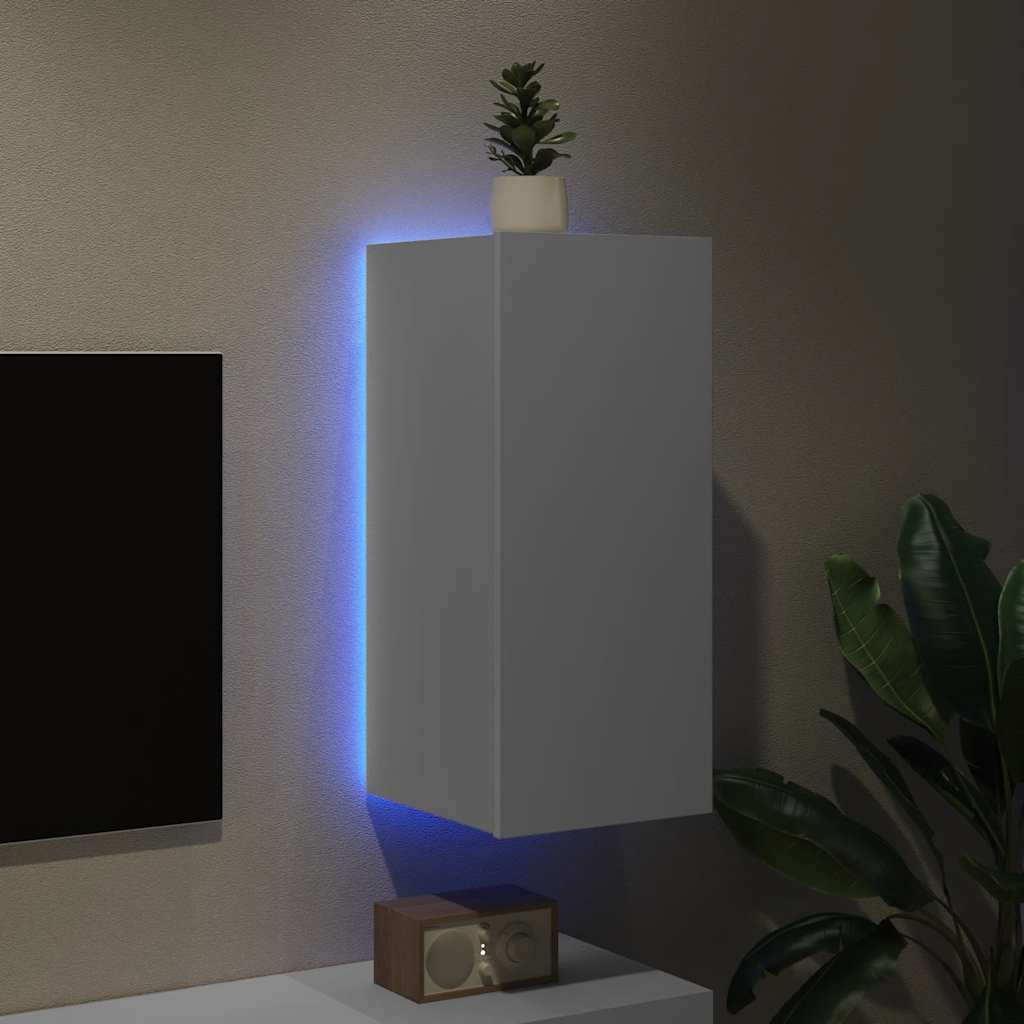 Έπιπλο Τοίχου Τηλεόρασης με LED Λευκό 30,5x35x70 εκ. - Pakobazaar