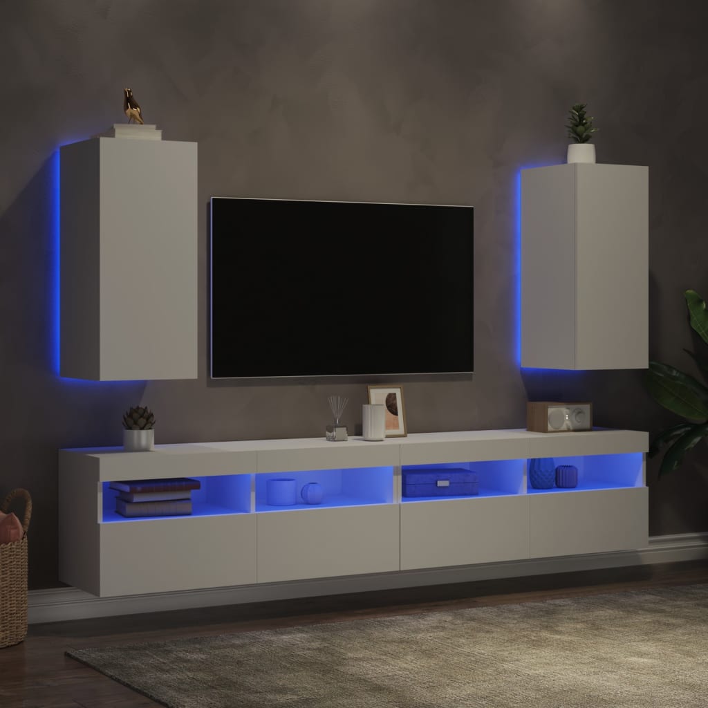 Έπιπλα Τοίχου Τηλεόρασης με LED 2 Τεμ. Λευκά 30,5x35x70 εκ. - Pakobazaar