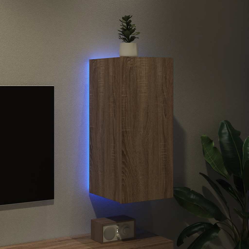 Έπιπλο Τοίχου Τηλεόρασης με LED Sonoma Δρυς 30,5x35x70 εκ. - Pakobazaar