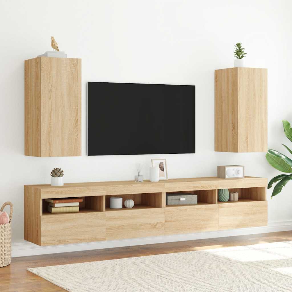 Έπιπλο Τοίχου Τηλεόρασης με LED Sonoma Δρυς 30,5x35x70 εκ. - Pakobazaar