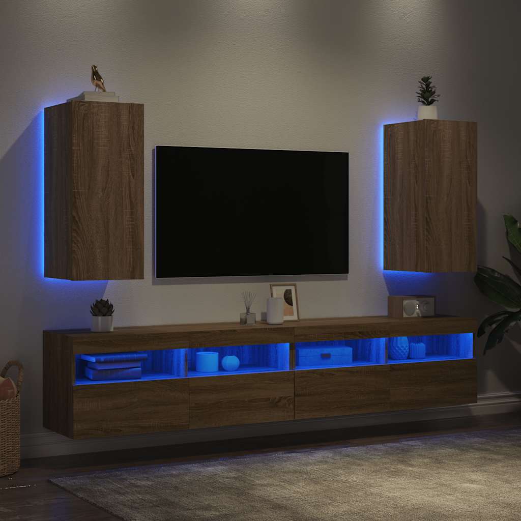 Έπιπλα Τοίχου Τηλ. με LED 2 Τεμ. Sonoma Δρυς 30,5x35x70 εκ.