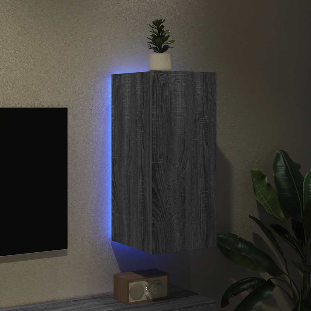 Έπιπλο Τοίχου Τηλεόρασης με LED Γκρι Sonoma 30,5x35x70 εκ. - Pakobazaar