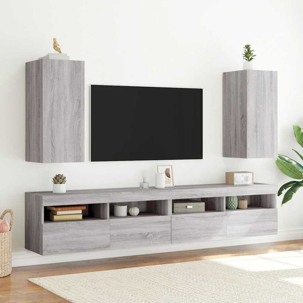 Έπιπλο Τοίχου Τηλεόρασης με LED Γκρι Sonoma 30,5x35x70 εκ. - Pakobazaar