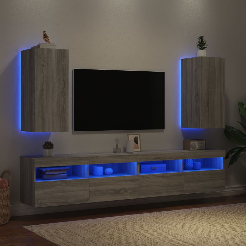 Έπιπλα Τοίχου Τηλ. με LED 2 Τεμ. Γκρι Sonoma 30,5x35x70 εκ.