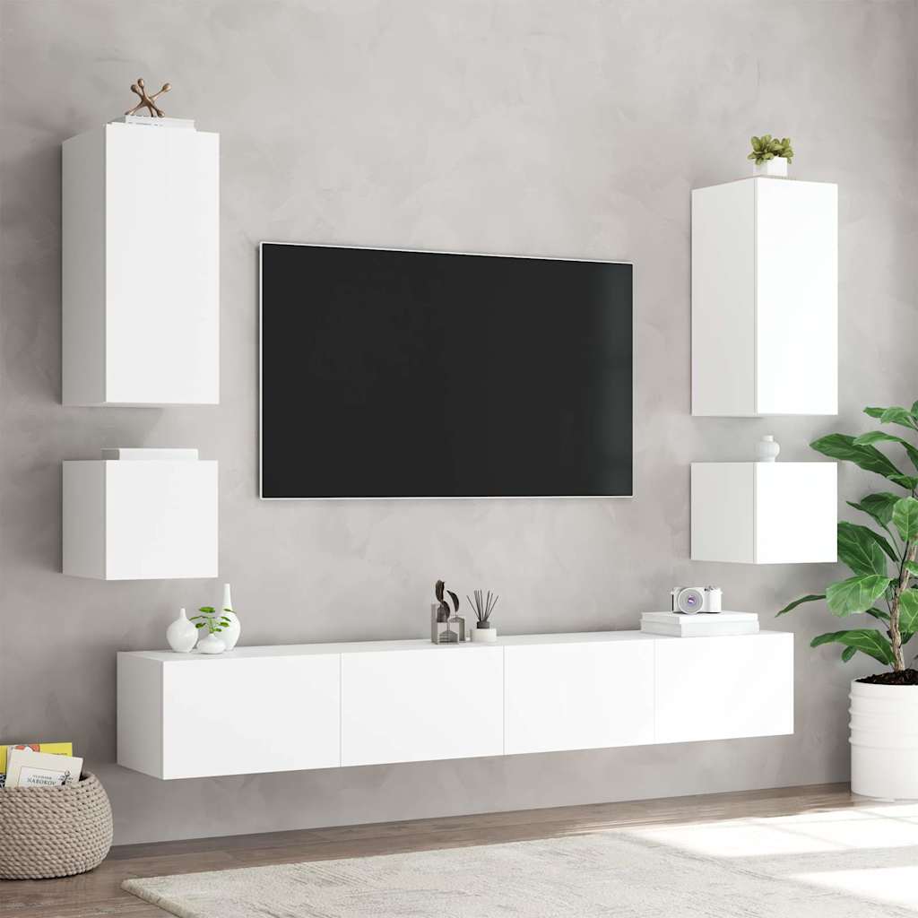 Έπιπλα Τοίχου Τηλεόρασης με LED 2 Τεμ. Λευκά 40,5x35x40 εκ. - Pakobazaar
