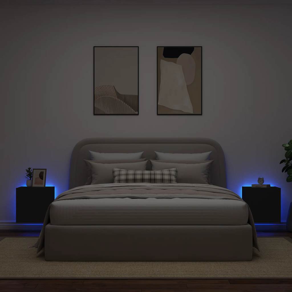 Έπιπλα Τοίχου Τηλεόρασης με LED 2 Τεμ. Μαύρα 40,5x35x40 εκ. - Pakobazaar