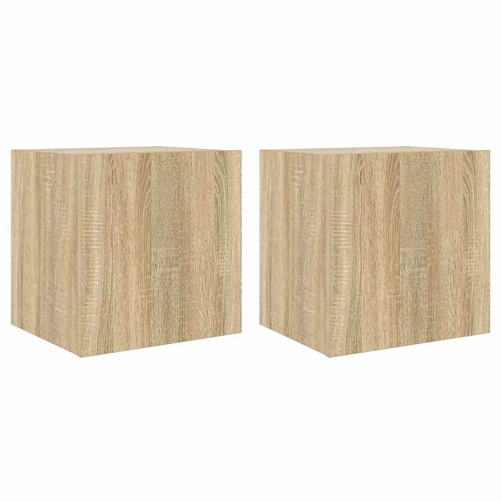 Έπιπλα Τοίχου Τηλ. με LED 2 Τεμ. Sonoma Δρυς 40,5x35x40 εκ. - Pakobazaar