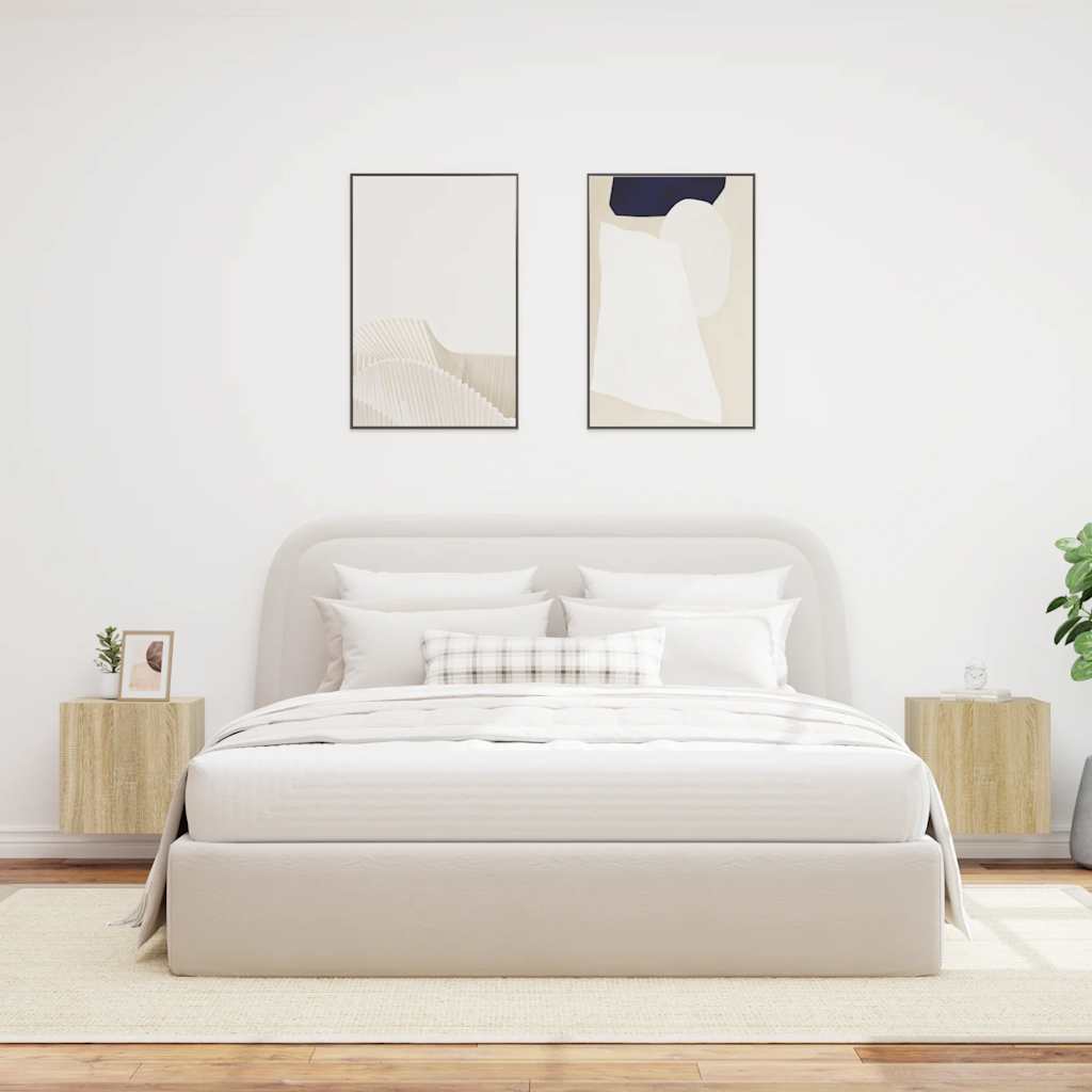 Έπιπλα Τοίχου Τηλ. με LED 2 Τεμ. Sonoma Δρυς 40,5x35x40 εκ. - Pakobazaar